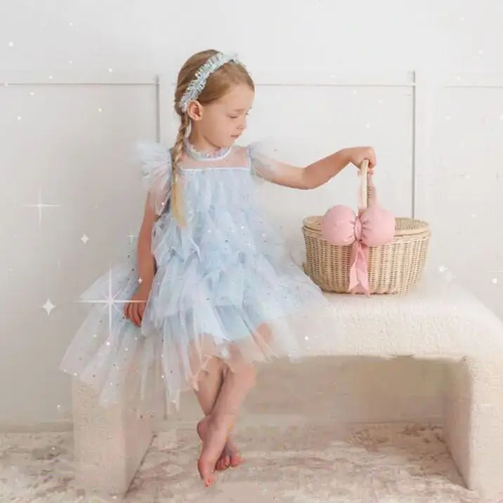 Summer Dress for Girls 3 to 8 Yrs Elegant Ruffle Sequin Birthday Princess Dress Flower Girl Dress For Weddings