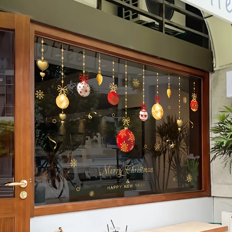 1 Stück moderne dekorative Glas-Fensteraufkleber für Weihnachten und Feiertage – Fensterfolie „Frohe Weihnachten und frohes neues Jahr – 3 mil Dicke
