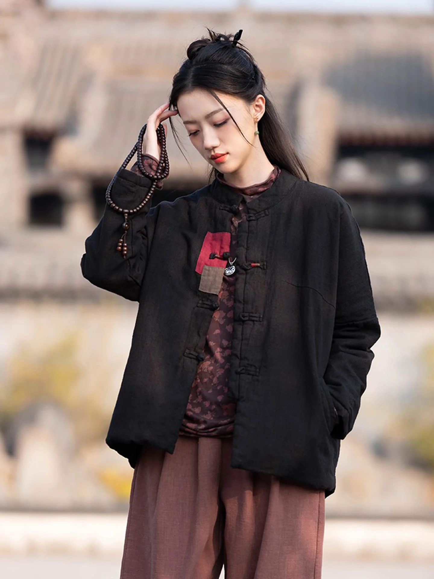 Retro Style Thickened Cotton Jacket Women's Stand Collar Button New Chinese Style Cotton Clothes Zen Tea Clothes Cotton Linen...