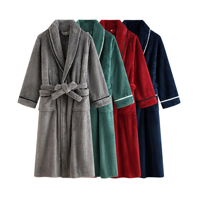 

Couples Hotel Style Long Bath Robe Coral Fleece Flannel Morning Gown Women's Sleepwear Men's Pyjamas Autumn Winter