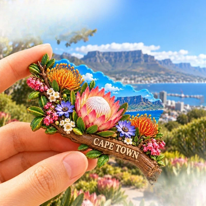 Cape Town King Protea Fridge Magnet - Artistic 3D Wooden Souvenir Unique South African Gift for Travel & Rustic Decor