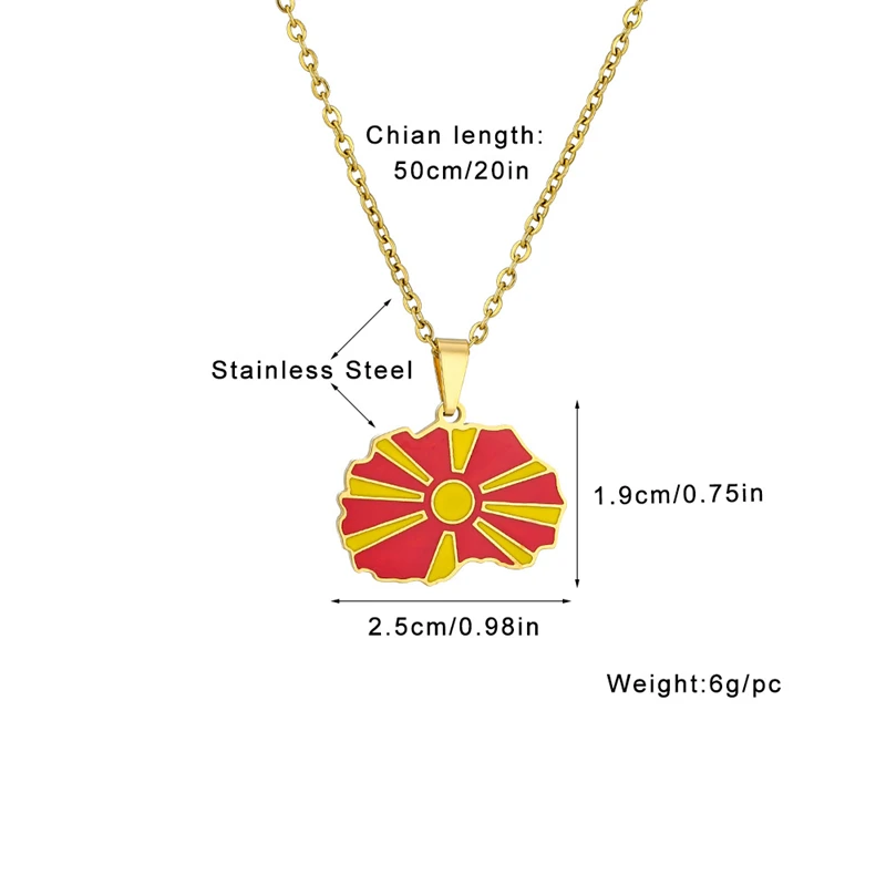 Enamel North Macedonia Map Flag Pendant Necklaces For Women Girls Silver Color/Gold Color Stainless Steel Patriotic Jewelry