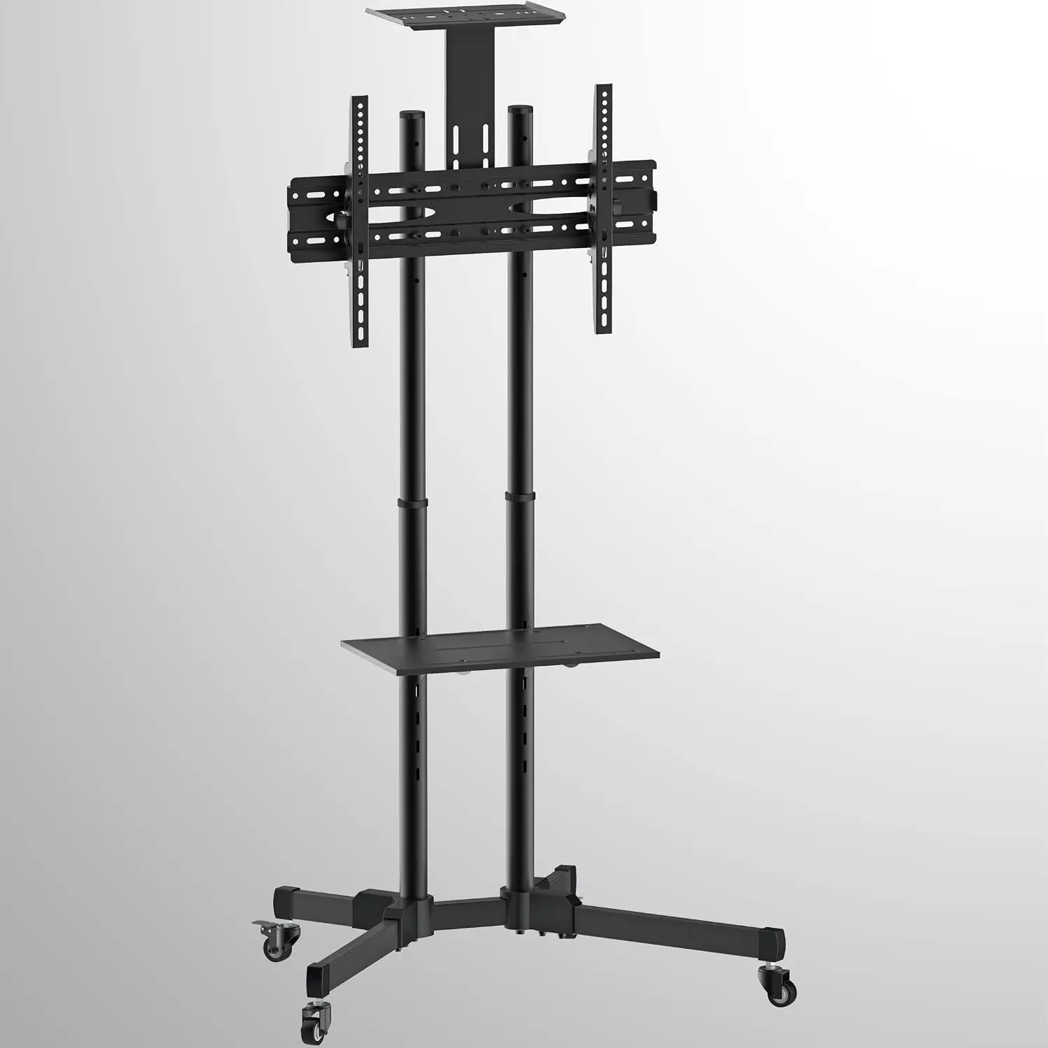 Mobile TV Cart 37-70 Inch LCD LED OLED Flat Curved Screens Rolling Stand Wheels Camera Tray AV Shelf Locking Casters Height Adju