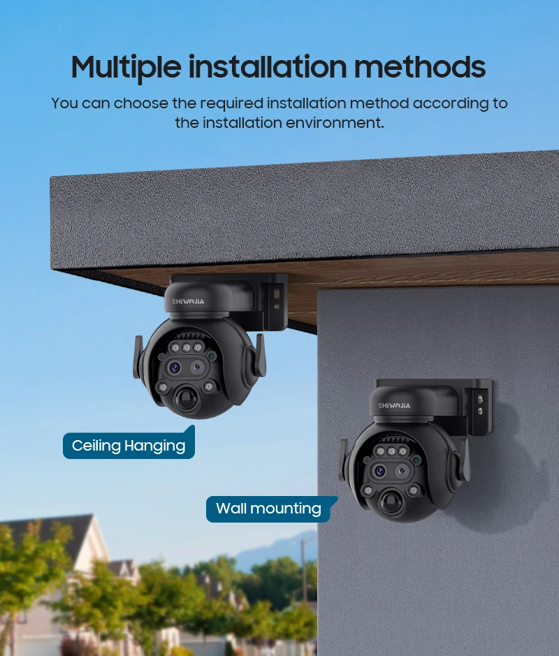 SHIWOJIA 4K 8MP 12X Zoom 4G Solar Security Cameras Wireless Outdoor 360° View Animal Monitoring Camouflage Color Battery PTZ Cam