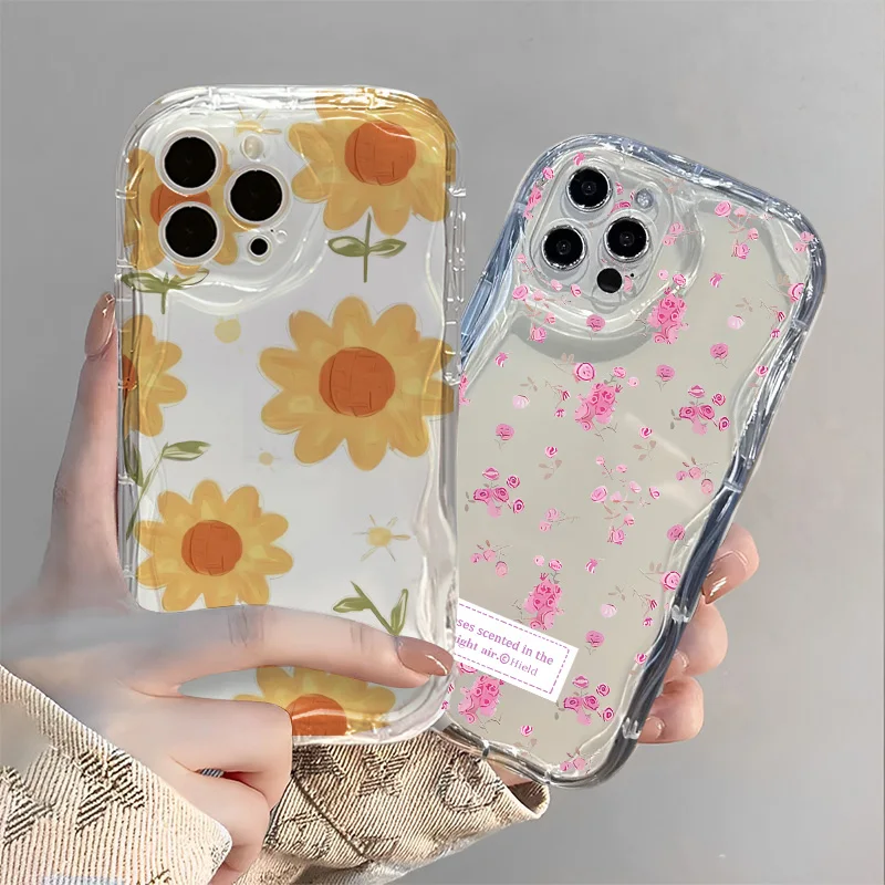 Clear Flower Case For OPPO A78 A79 A98 5G A58 A38 A18 Reno 7 4G 8 11 12 Pro 11F 5 6 Lite 5F 4 7Z 8Z 8T 3D Wavy Curved Edge Cover