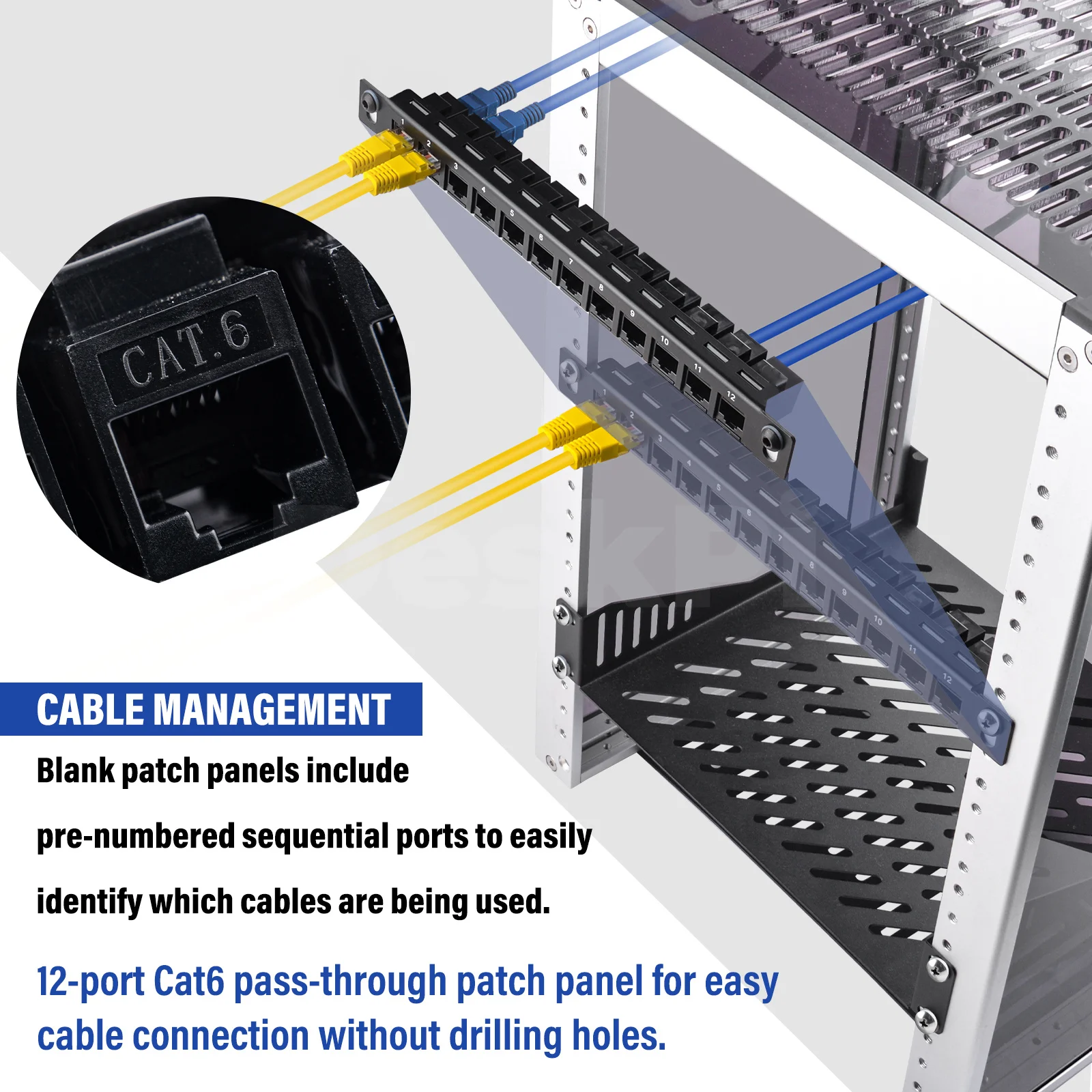 Produktbild von 12-Port CAT6 Patchpanel 0,5U – Für 10-Zoll Server-Racks & DeskPi RackMate T1/T0/T2