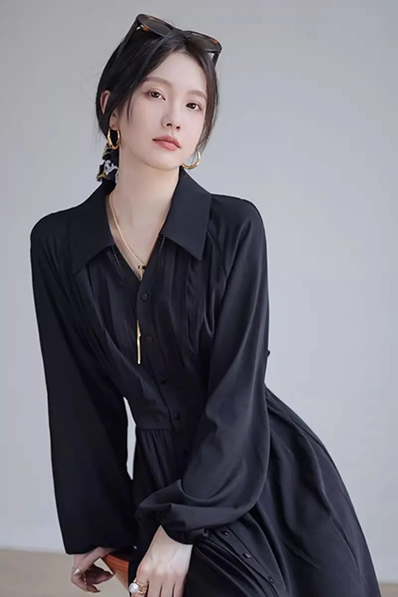 Ele cintura alta irt dr lanterna sve único beau outono chá break faion francês sle solto ajuste primavera casual