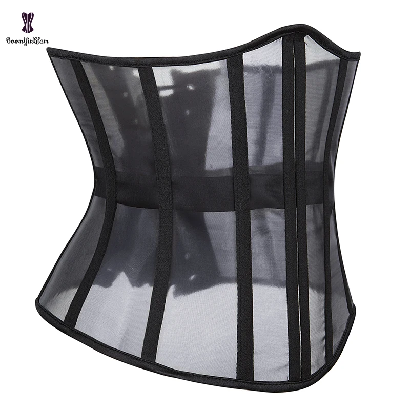 Women's Going Out Waist Shapers Plus Size S-xxxl Translucent Corselet Mesh Fabric Curvy Gothic Underbust Corset Black