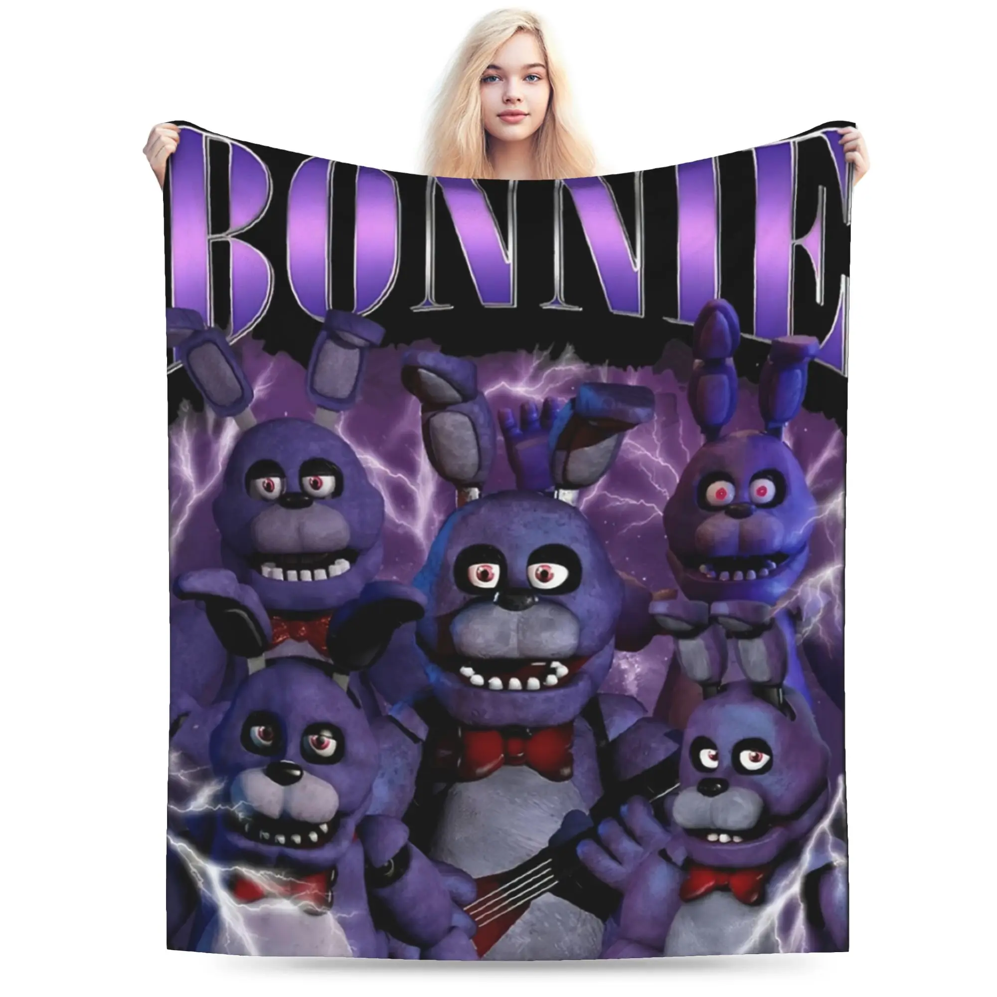 Vintage FNAF At Freddys Bonnie manta suave cálida Camping manta de felpa divertida sofá silla colcha de franela funda de sofá cama