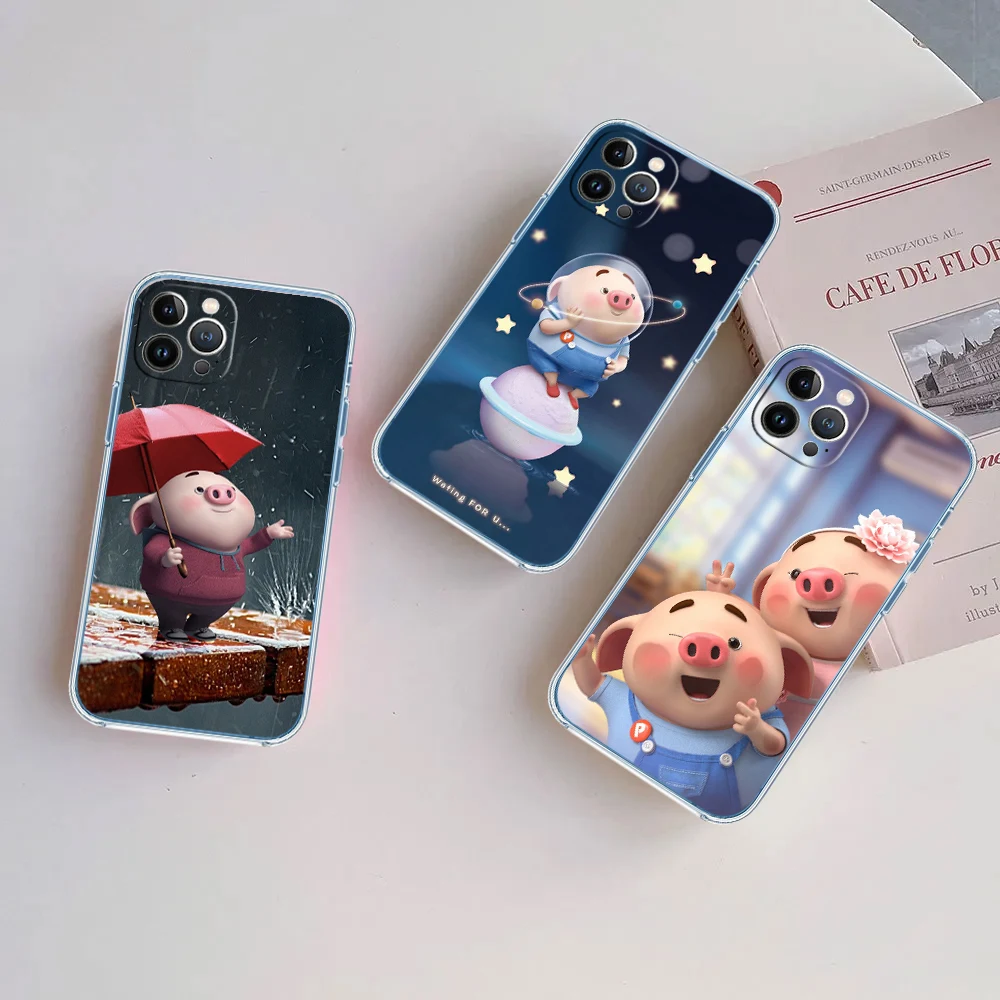 Little Pig Cartoon Transparent Phone Case for Motorola G40 G04 G05 One Ace Action  Fusion Plus Hyper Macro Vision Zoom view 5