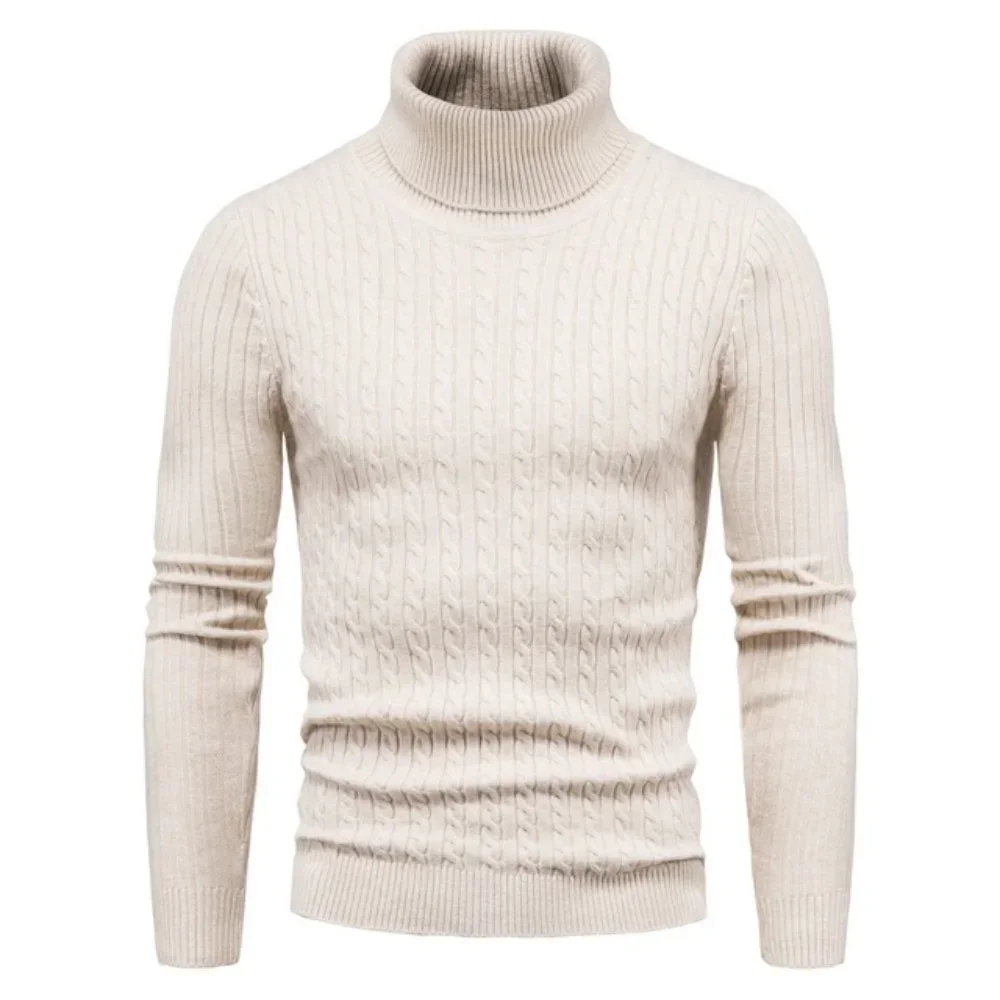 Autunno inverno dolcevita Pullover caldo tinta unita maglione da uomo Slim Pullover uomo maglioni lavorati a maglia camicia fondo