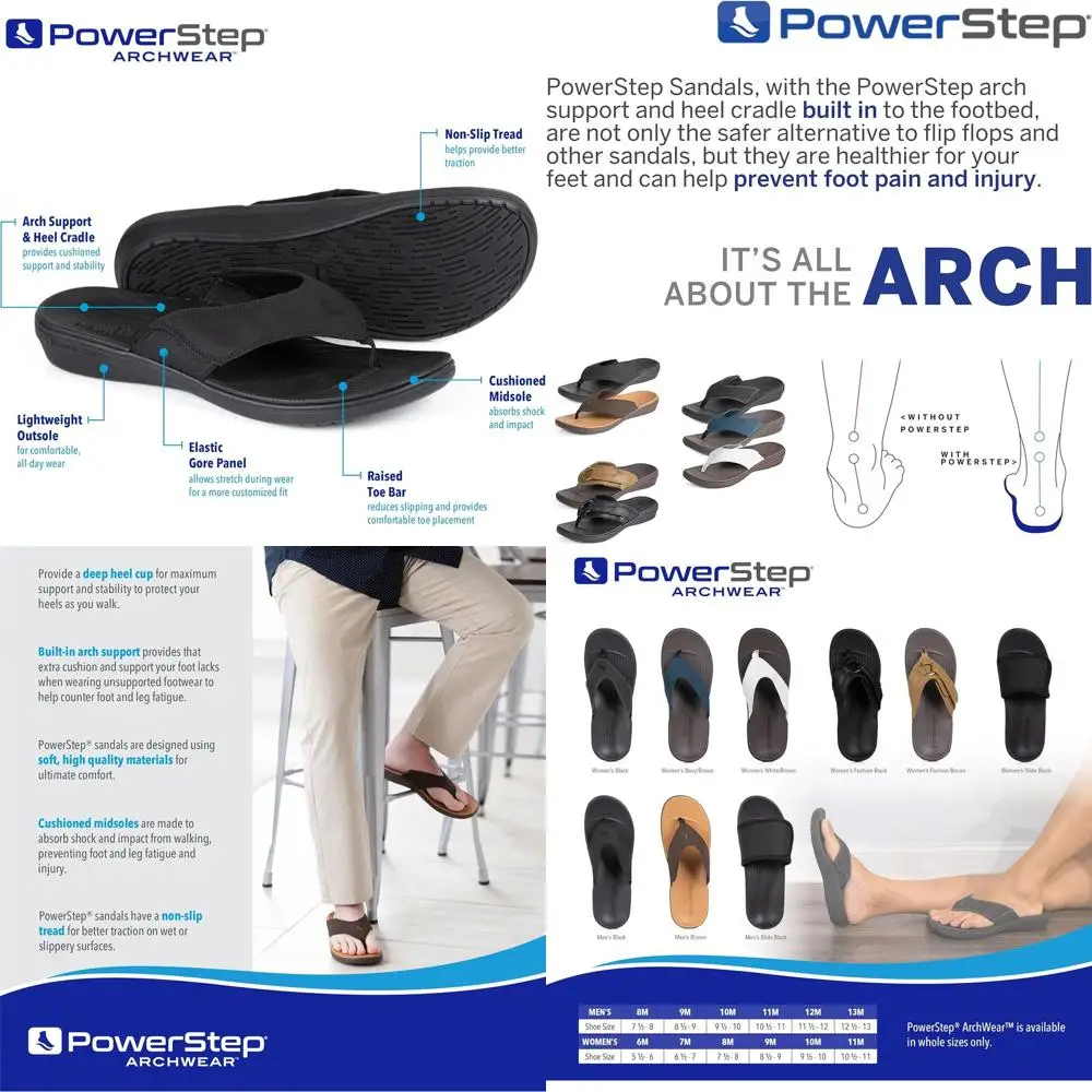 

Men's Arch Support Flip Flops with Cushioned Shock Absorbing Soles and Lightweight Non-Slip Tread