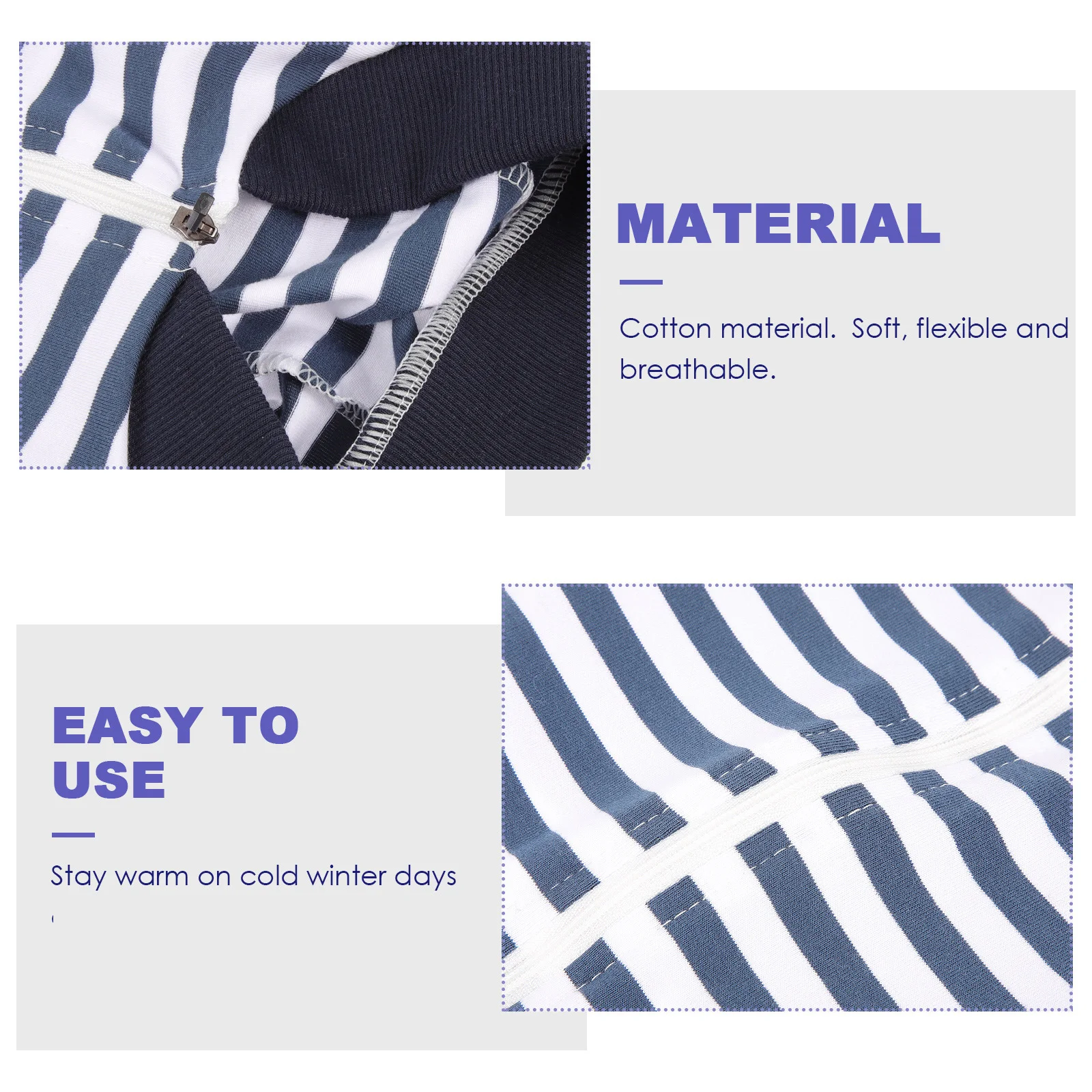 

Stripe Dog Pajamas Cotton Soft Breathable Design Machine Washable Color Proof Zipper Easy Wear Comfortable Pet Clothing