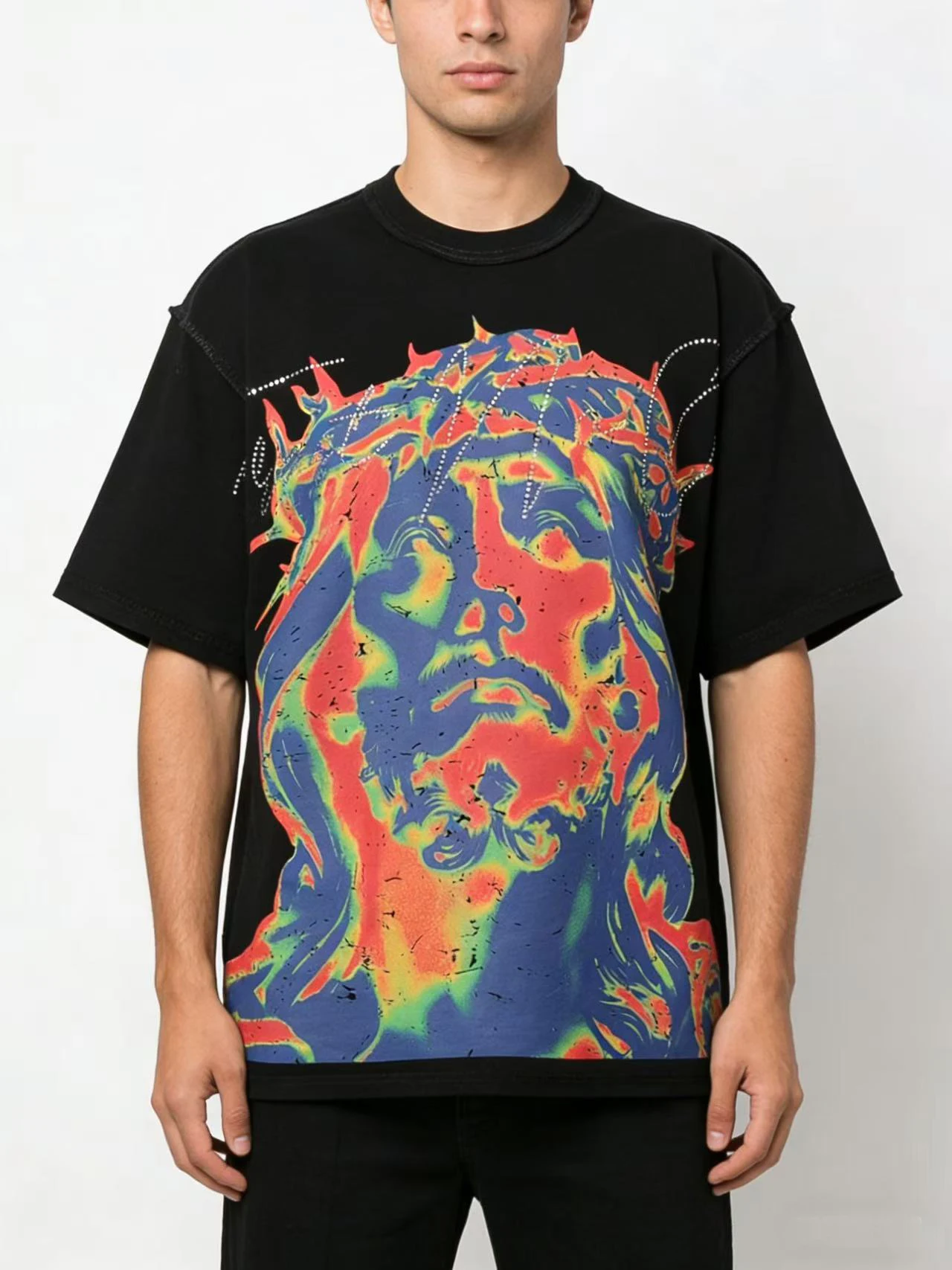 

Ретро-футболка унисекс Rare Peace Heavyweight с термонаклейкой и стразами, с коротким рукавом, в американском уличном индустриальном стиле C