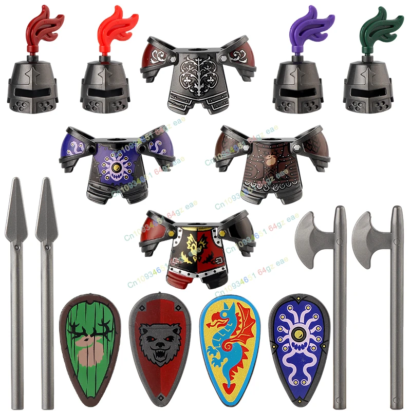 

MOC Forest Knights Medieval Red Dragon Knight Action Figures Axe Shields Building Blocks Children's Toys Christmas Gifts VP128