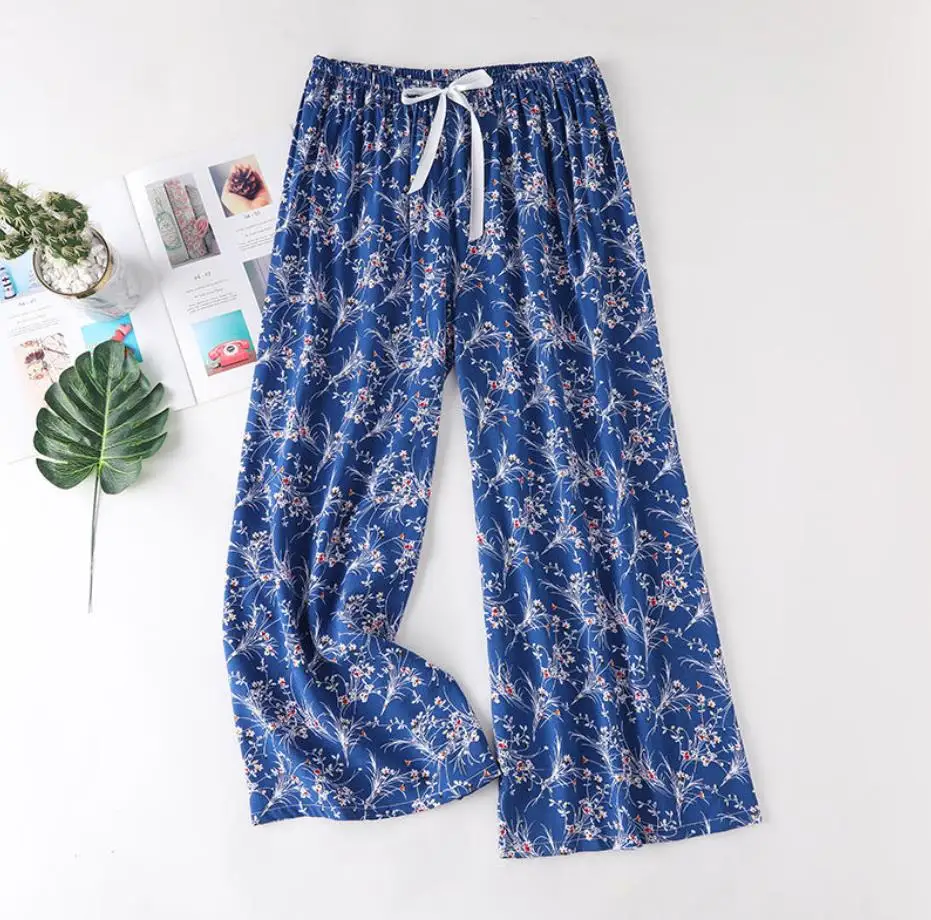 New Arrival Style Soft Pajamas Pants Cotton Sleep Bottoms Women Printed Spring Summer Cotton Home Pants Loose Large Trousers