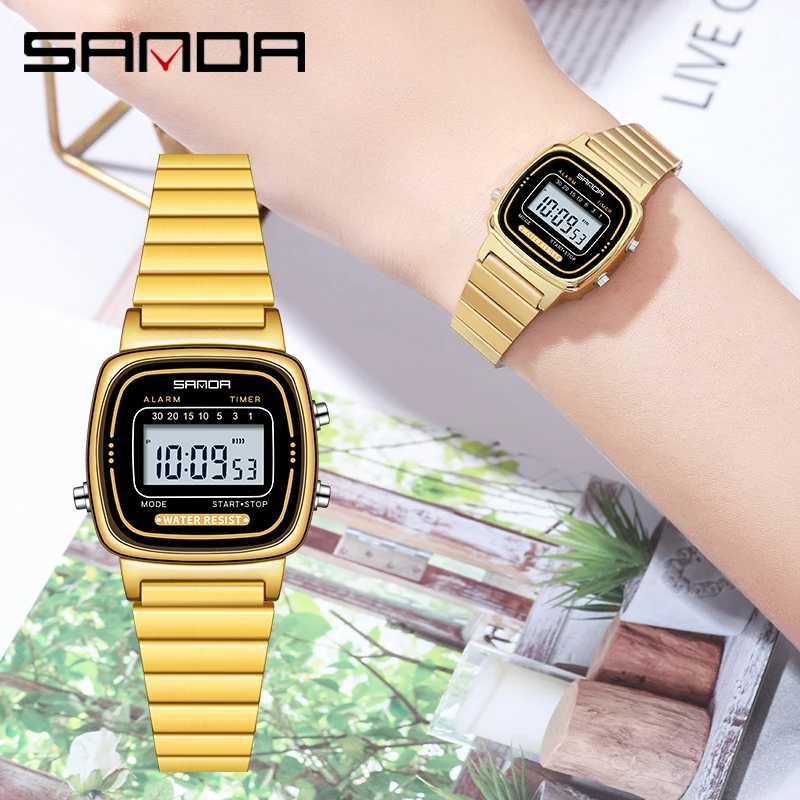 SANDA LED Digital Watch Classic Fashion Female Watches Elegant Luxury Casual Womens Watch Outdoors Waterproof Ladies Wristwatch