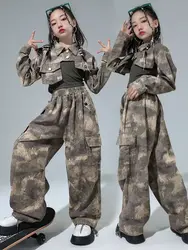 Kids Kpop Hip Hop Clothing Camo Crop Shirt  Girl Jazz Dance Costume Clothes Tank Top Cargo Casual Street Wide Cargo Pants