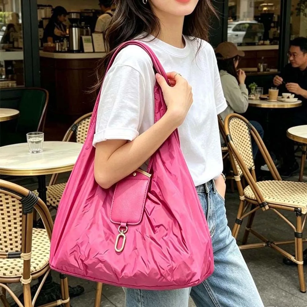 Solid Color Key Chain Tote Bag Mini Space-Saving Foldable Shopping Bag Faux-Leather Case High-Capacity 2-in-1 Bag Charm Pouch