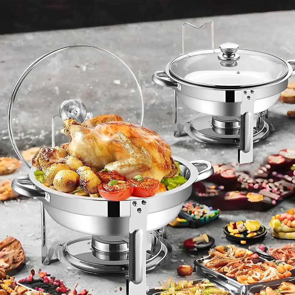 

Chafing Dish Buffet Set 2 Pack: 5Qt Round Stainl Steel Chafer For Catering, Round Chafing Dish Buffet Set With Lids Buffet