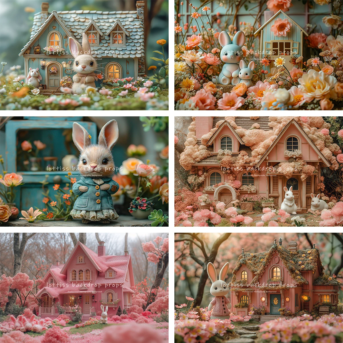 

Easter Bunny House Backdrops Kids Baby Photography Props Child Adult Photocall Decors Spring Floral Forest Backgrounds