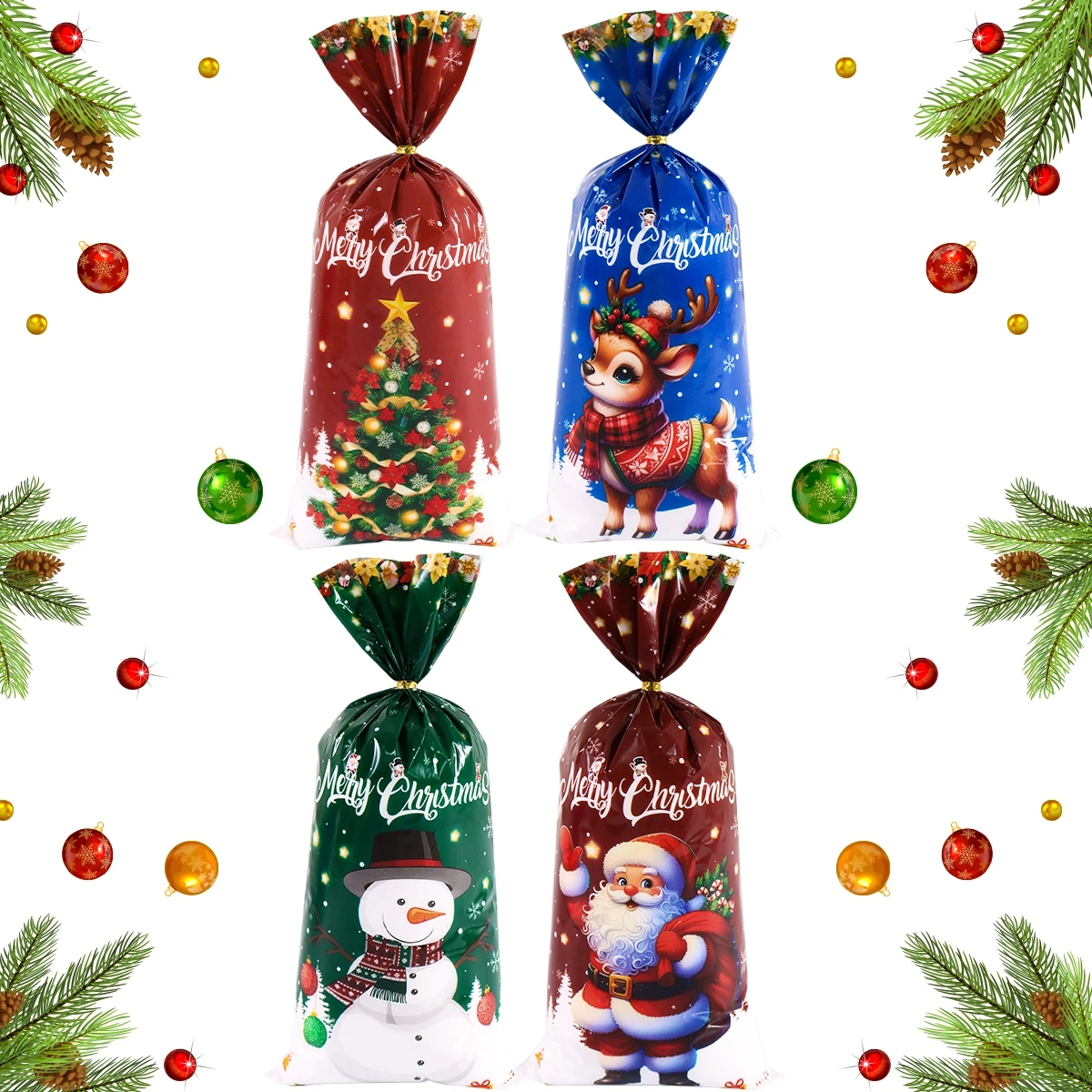 25/50/100 Stück Weihnachtsbeutel für Süßigkeiten, Kekse, Weihnachtsmann, Schneemann, Geschenktüten, Weihnachtsdekoration, 2025, Winterurlaub, Partygeschenke, Geschenke – Detail 6