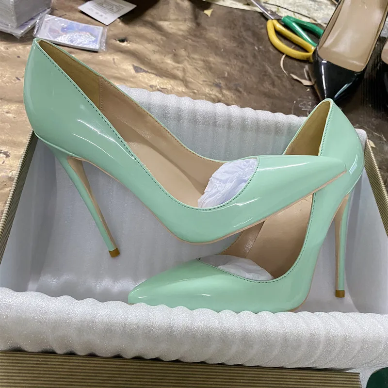 Heelgoo Women Solid Mint Green Patent Pointy Toe High Heel Shoes OL Elegant Comfortable Slip On Stiletto Pumps Plus Size 45 46