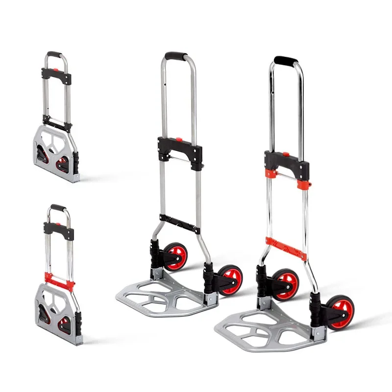 Iron Two-wheeled Trolley Luggage Cart Foldable Portable Trolley Shopping Cart Transporter Pull Truck