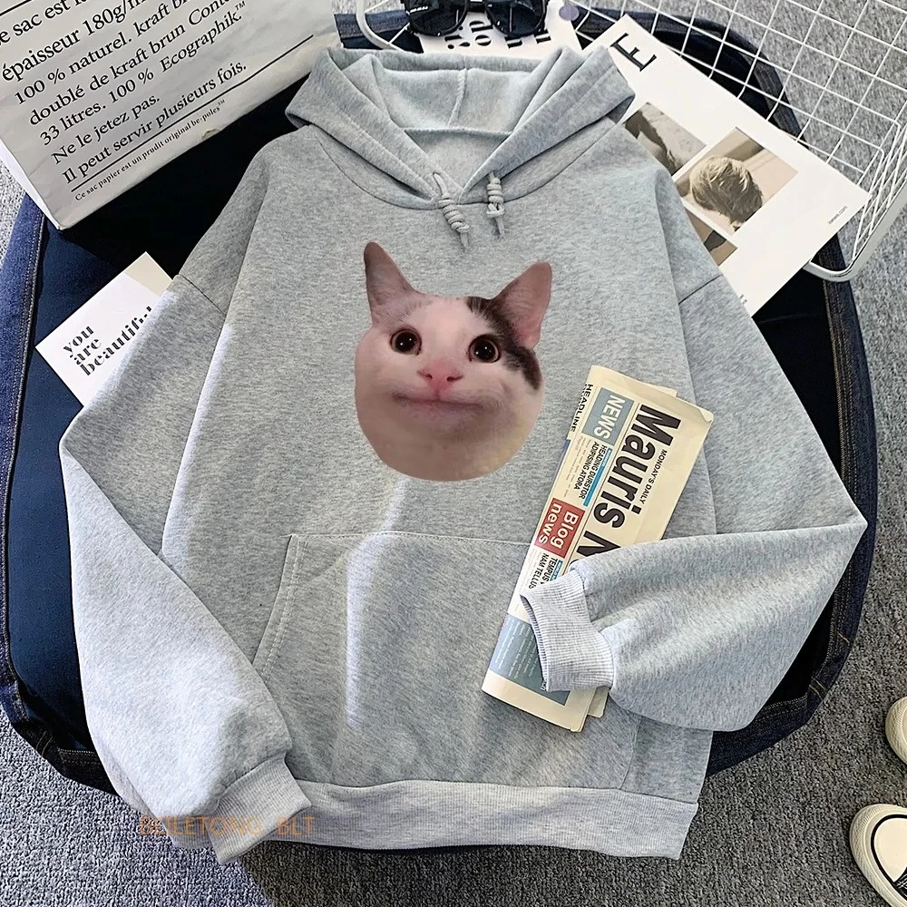 Meme Katzen Hoodies Casual Kawaii Grafik Druck Sweatshirts Frauen Bequeme Fleece Weiche Langarm Mädchen Hoodies Kleidung