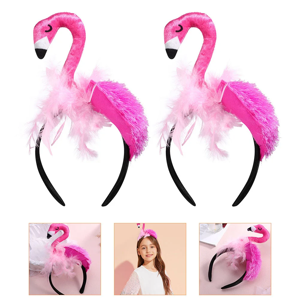 

2 Pcs Flamingo Headband Hair Toppers Party Hoops Headdress Gift Accessories Polyester Hawaiian Funny Child Animal