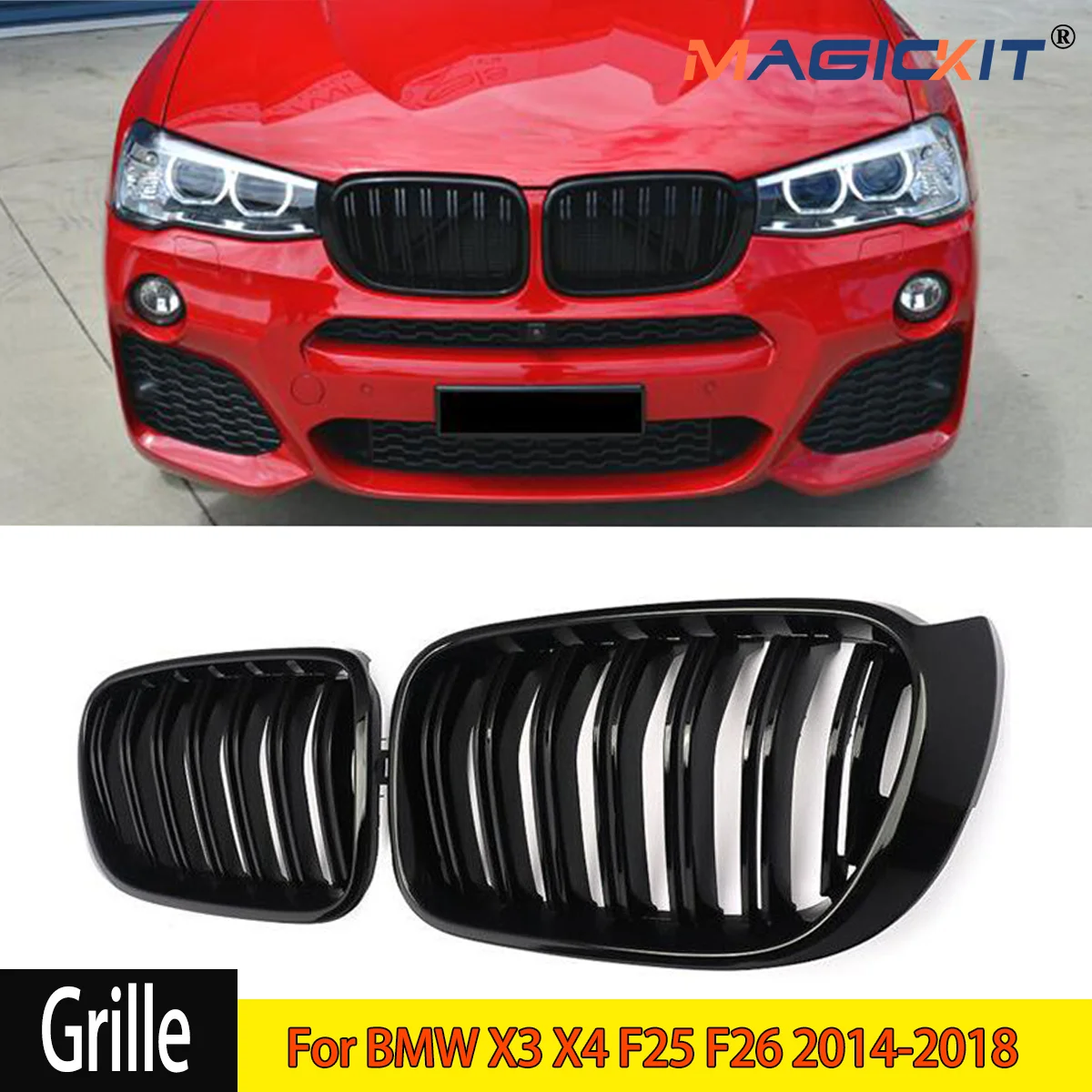 For BMW X3 X4 F25 F26  Front Bumper Grill Grille Trim Strip Cover Kidney Sport Double Line Slat  2014 2015 2016 CAR Accessories