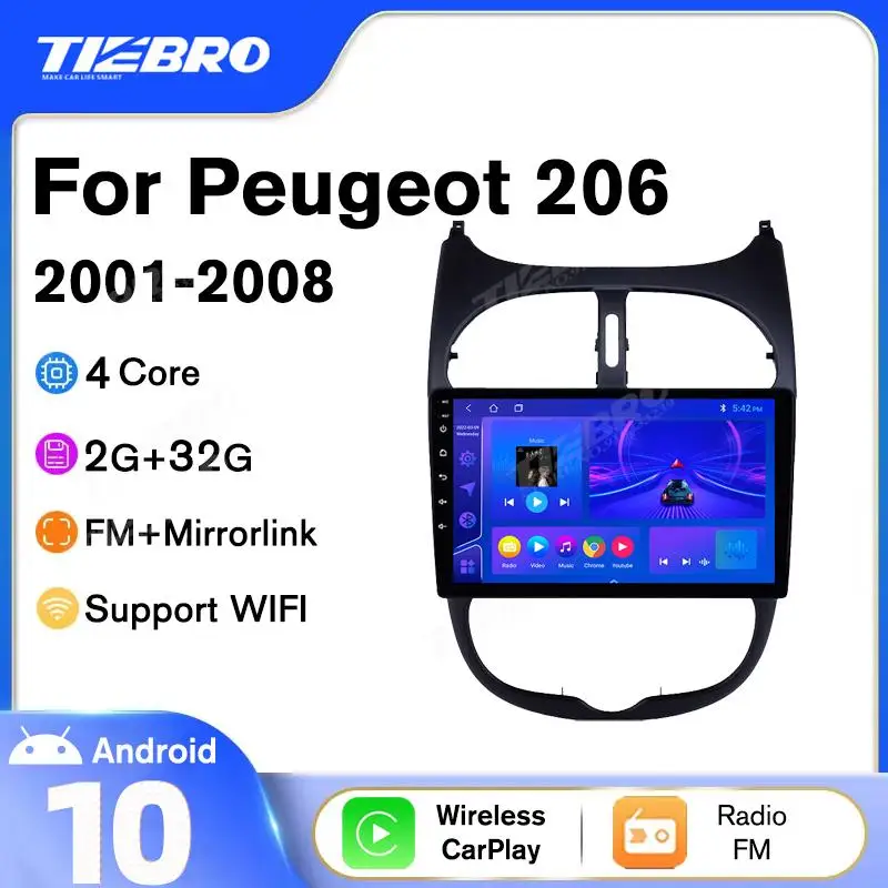 

TIEBRO A07 8+256G Car Radio For Peugeot 206 2001-2008 Citroen C2 2004-2008 Android 10.0 Stereo Multimedia Player GPS Navigation