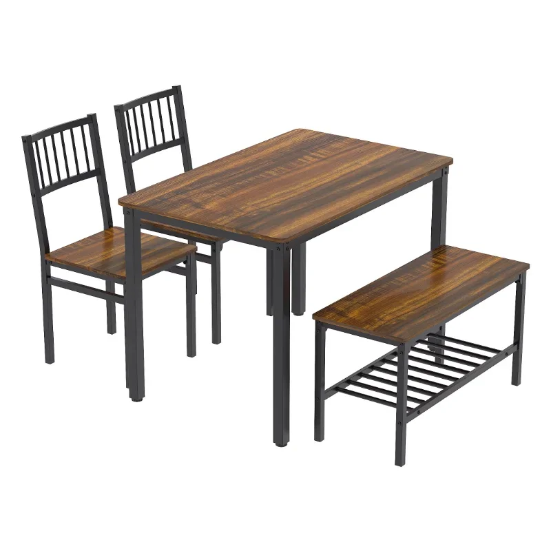 Dining Table Set with 2 Chairs and a Bench, Rectangular Console Table Side Table with Storage for Home Kitchen Dining