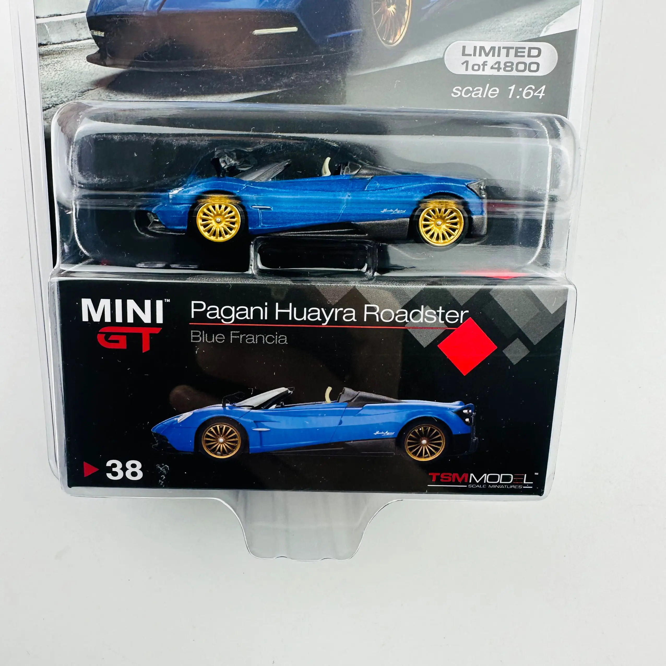 Modelo de coche TSM Mini Gt 1/64 Minigt 38 Pagani Huayra Roadster Blue Francia MJ, aleación fundida, colección