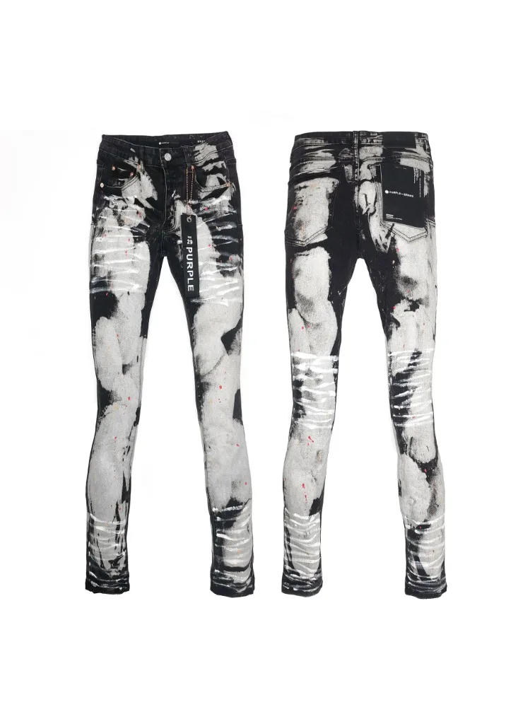 New Fashion Purples Jeans Men hipster brand Pants trend heavy crafted splattered ink casual pants straight jeans