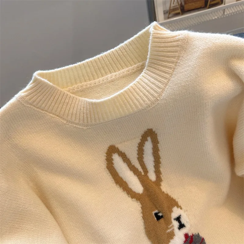 Women Sweater Elegant Rabbit Pattern Knitted Pullover Women\'s Clothing Winter 2022 Long Sleeve Top Jumpers Female Sweaters