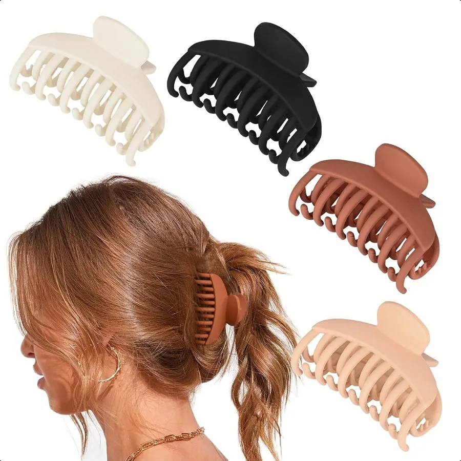 

4 PCS Double Row Teeth Hair Claw Clips 2.5 Medium Hair Clips for Thin Hair Small Matte Clips Short Fine Hair Accories for Women