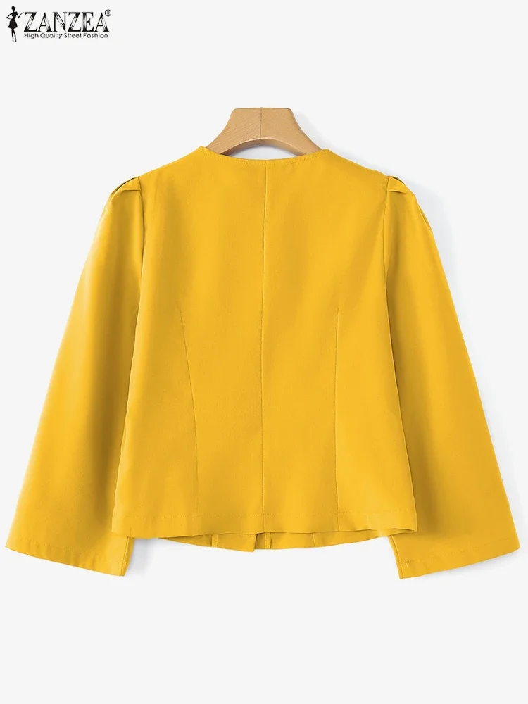 ZANZEA Camicie alla moda Donna Autunno Elegante OL Office Lady Camicette Manica a 3/4 Bottoni solidi Tunica Top Con scollo a V Blusas coreani