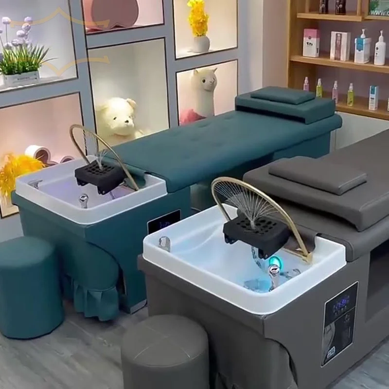 Chaise de Énergie Confortable en Cuir, Meuble de Spa, Lit de Shampoing, Lavage de Cheveux, Couleur Bleue, avec Eau de Surpoids