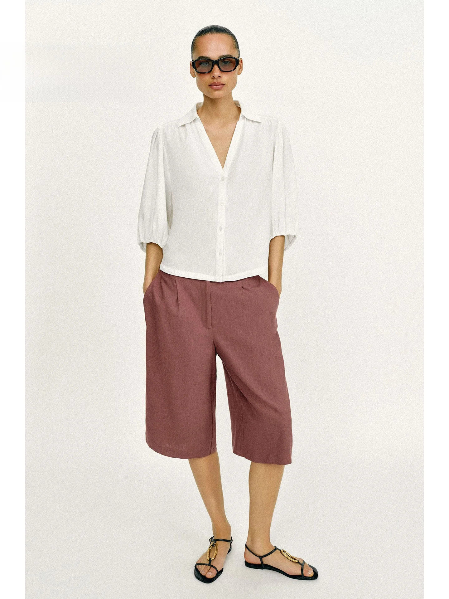 

Элегантная женская рубашка с рукавами-фонариками, стиль для офиса, лето 2026, нежная, модная, универсальная, стройнящая рубашка, другие материалы, 50% [материал].