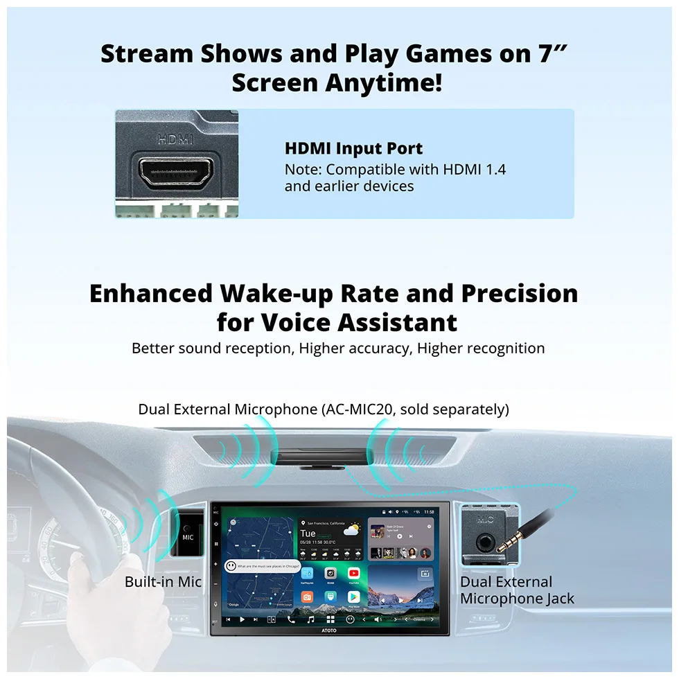 ATOTO 7 بوصة QLED 2Din أندرويد 13 راديو السيارة 4G LTE واي فاي بلوتوث نظام تحديد المواقع والملاحة Carplay أندرويد السيارات مزدوجة 2 Din ستيريو X10