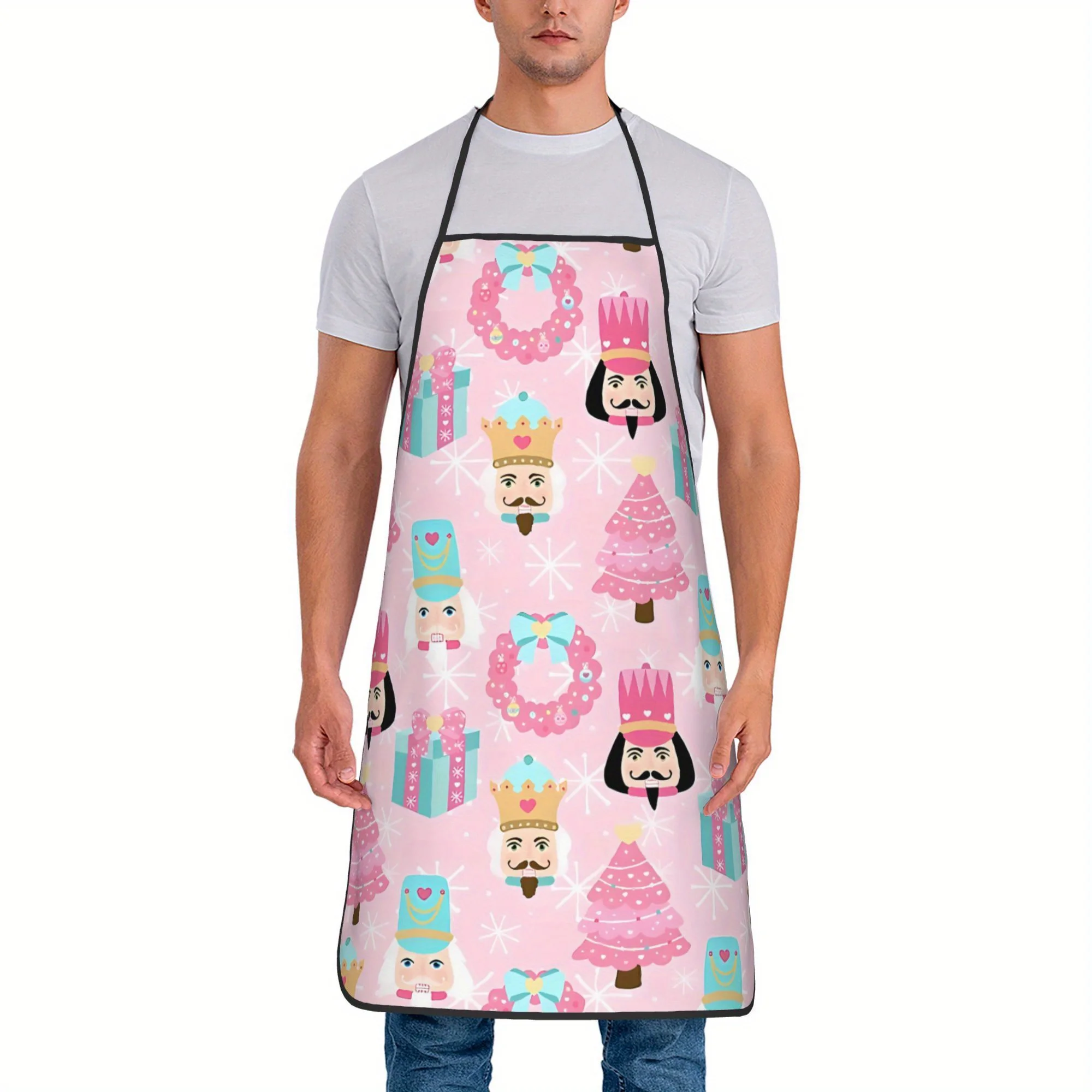 Adjustable Nutcracker Soldier Christmas Apron Vintage-Inspired Holiday Kitchen Apron with Pink Blue Festive Design