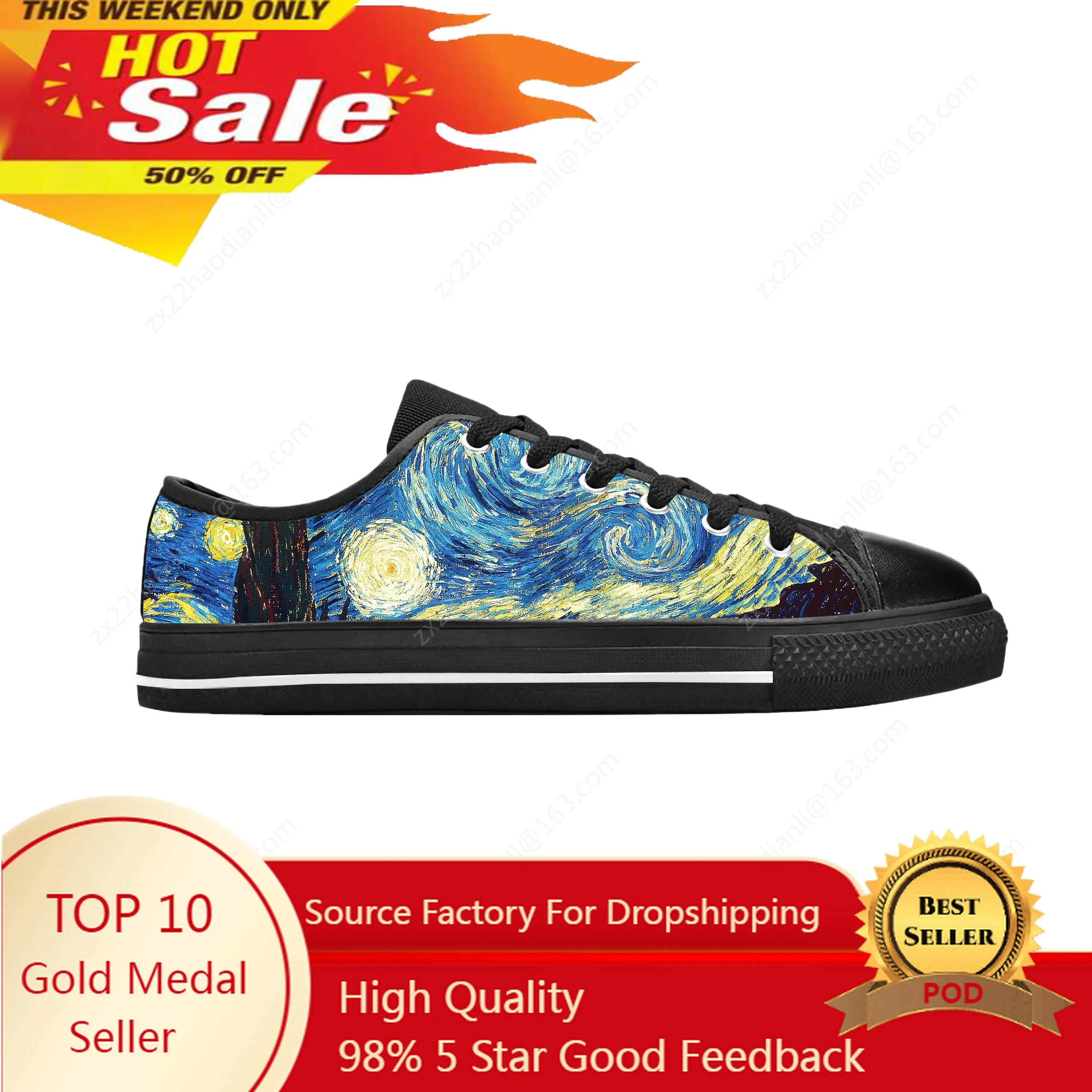 Vincent Van Gogh Oil Painting Pattern Art Fashion Casual Cloth Shoes Low Top Comfortable Breathable 3D Print Men Women Sneakers