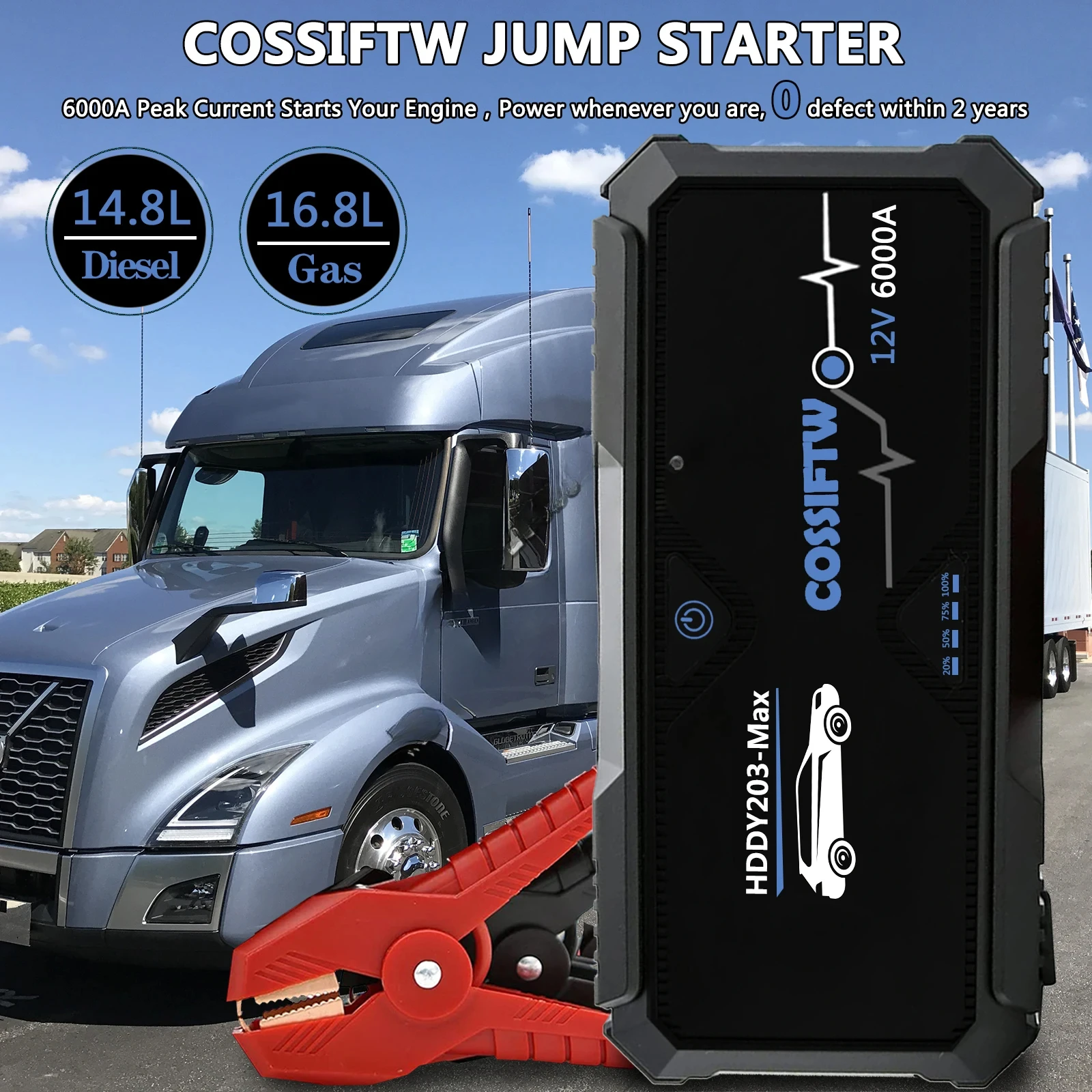 COSSIFTW Auto Starthilfe 6000A Pack Batterieladegerät Power Bank tragbar