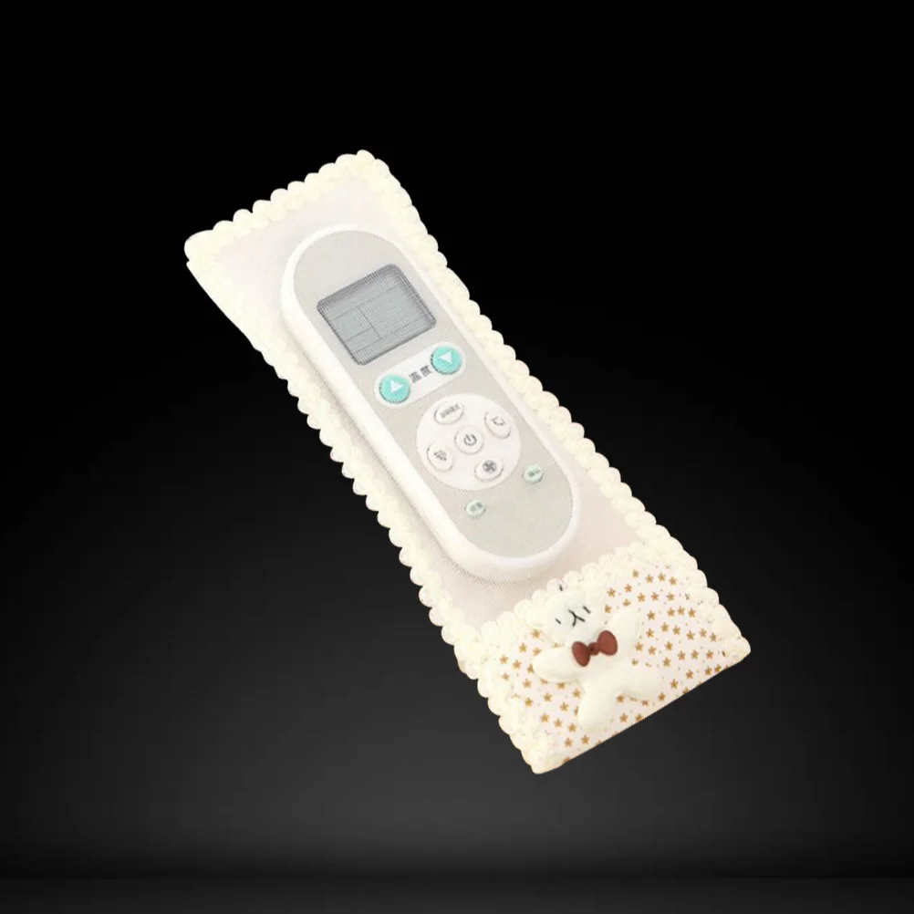

1pc Remote Control Cover Beige Middle Size Gypsophila Bear Pattern Dust Proof Ultra Thin Durable Lace Fabric Case For