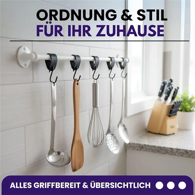 

N96R PU Leather Hook Coat Rack-18 Hooks Set With Coated Hook Rail-S Hook Leather Loo For Hallways, Bedroom, Camping, Kitchen Bat