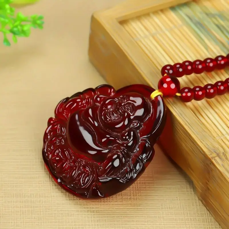 Second-generation Amber Beeswax Handicrafts Maitreya Buddha Pendant Versatile Fashion Necklace
