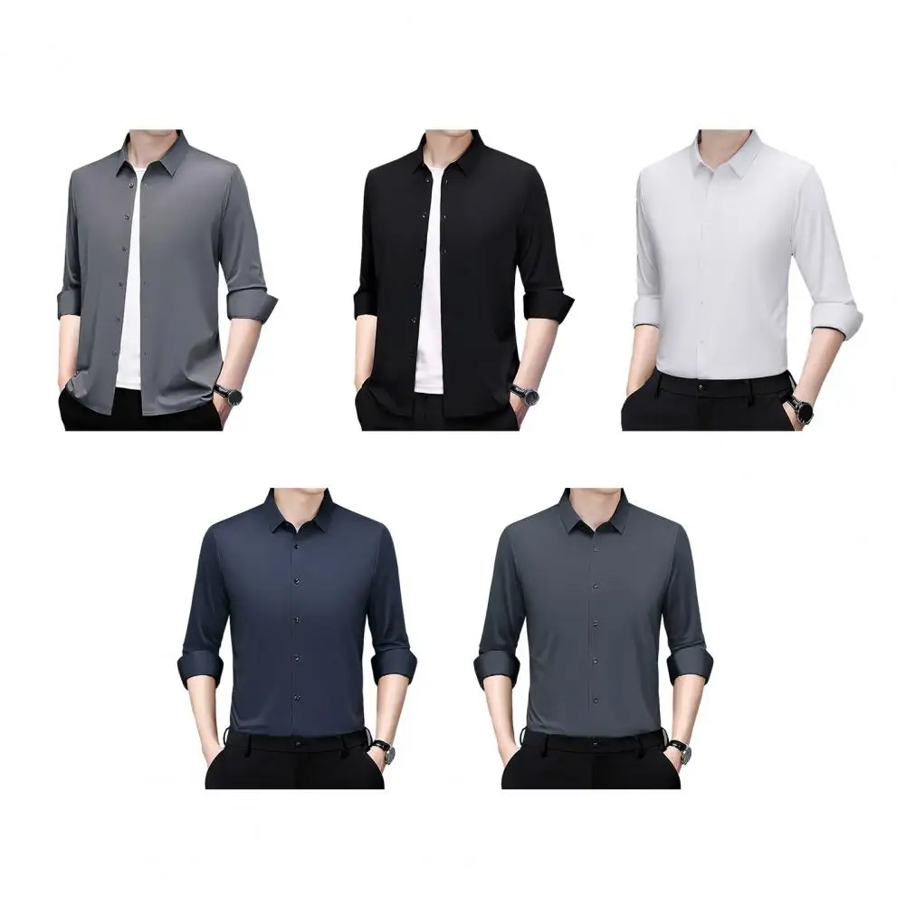 

Stretch Anti-wrinkle Shirt Men's Long Sleeve Elastic Seamless Shirt Autumn And Winter Business Casual Non Iron Fitted Shirt
