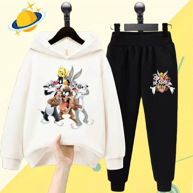 Bugs Bunny cartoon children\'s hoodie set cartoon print autumn/Winter long sleeve sweatshirt boy/girl Kawaii casual top gift