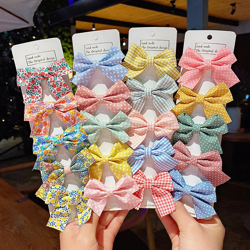 5PCS/Set New Girls Cute Plaid Print Star Hairpins For Kids Children Sweet Headband Hair Clips Barrettes Fashion Bow Accessories